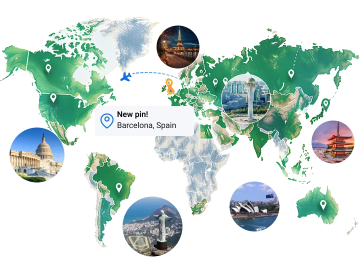 Mapa de los países visitados por los miembros de Tourist